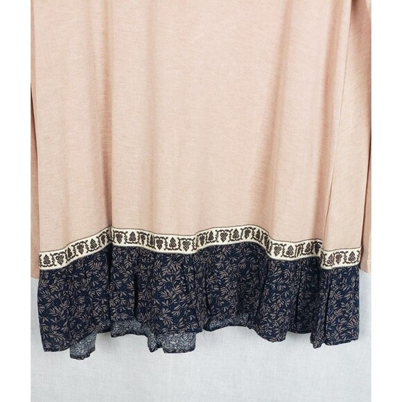 Easel Tunic Top Oversized S Tan Black Peplum Pleated Hem Casual Boho Peasant - Picture 4 of 5